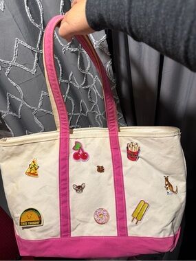 Canvas Tote Bag with Pink Trim and Fun Patchwork